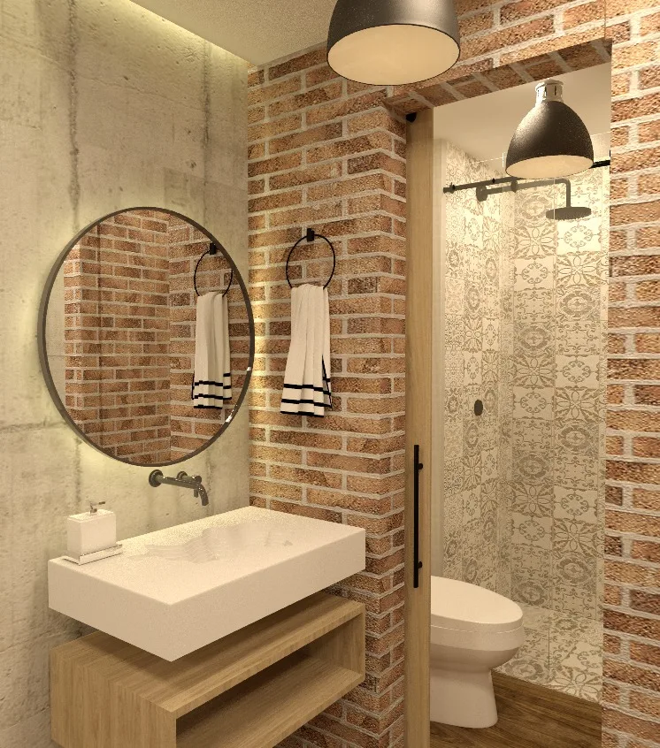 Render referencial — baño