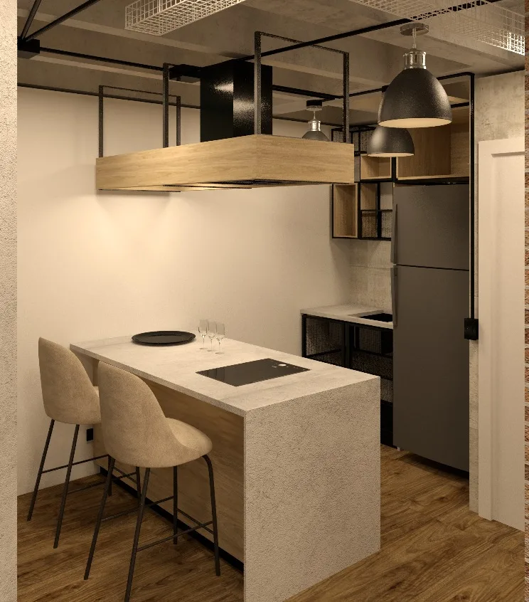 Reference render — kitchen with dining bar